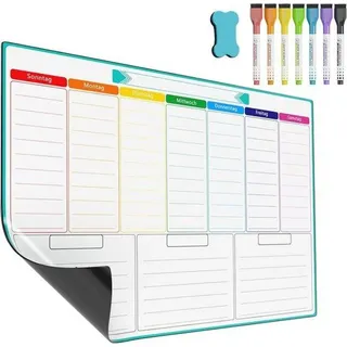 Famanu A3 Wochenplaner magnetisch - Trocken abwischbares Whiteboard mit 7 Stiften