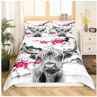 LuxusKollektion Kinderbettwäsche Bettwäsche Set Highland Kuh Blumen 135x200cm