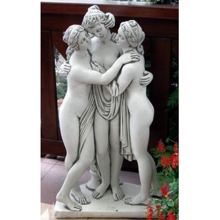 Casa Padrino Jugendstil Garten Deko Skulptur 3 Damen Grau H. 103 cm - Elegante Garten Deko Stein Figur - Barock & Jugendstil Garten Deko Accessoires