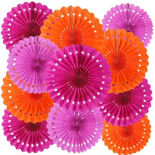 We Moment Zone 12 Stück Rosa Orange Papier Fächer Deko,Papierfächer Hängend Girlande Rosa Orange Party Deko Set für Hochzeit Geburtstag Baby Shower Party Backdrop