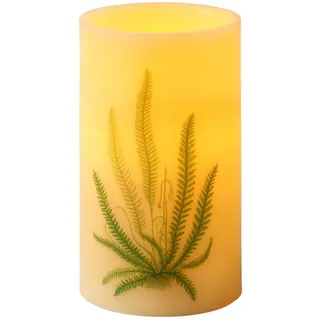 XXL LED Kerze mit Farndruck Echtwachs flackernd H:20cm Wachs für Innen weiß/grün