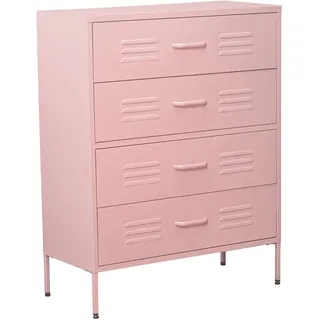 DRW Kommode mit 4 Schubladen mit Belüftungsöffnungen aus Metall in Rosa 80 x 35 x 102 cm, Höhe: 15,5 cm, estandar