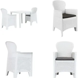 vidaXL 3 tlg. Bistro Set Kunststoff Weiß Rattan Optik - Bistroset - Bistrosets - Gartenmöbelset - Gartenmöbelsets - Weiß