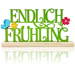 Frühlingsdeko Holz, Endlich Frühling mit Schmetterling Blumen, Deko Frühling, Tischdeko, Osterdeko Fensterbank, Geschenk für Küche Balkon Tisch Fensterbanks Hinstellen