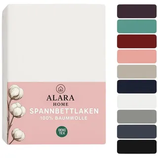 ALARA HOME Spannbettlaken 180x200 Baumwolle 100% Spannbetttuch Bettlaken Jersey 140x200, 90x200, Spannbetttuch,145 g/m2, Topper,Rundumgummi, Atmungsaktiv weiß 90 cm x 200 cm