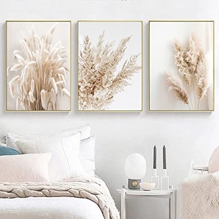 Trayosin 3er Poster Set Wandbilder Boho Pampasgras, Beige Poster Set, Bilder für Schlafzimmer und Wohnzimmer,Poster Vintage, ohne Rahmen (B,40x50cm)