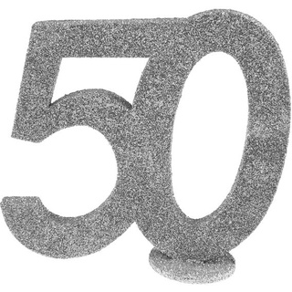 50. Geburtstag silber glitzer Tischdekoration 11x 10 cm Zahl 50
