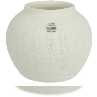 Decoris Vase aus Terrakotta 20x16cm kugeliges Design raue Optik recycelt und Handgearbeitet Tischvase Wohnzimmer Deko Keramik Vase Modern Pflanzenvase Weiß