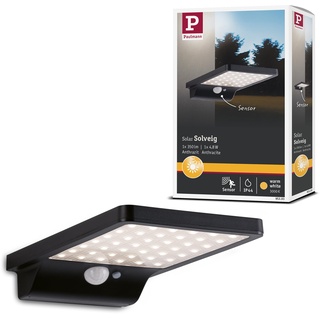 Paulmann 95393 LED Außenleuchte Solar Außenwandleuchte Solveig mit Bewegungsmelder IP44 eckig incl. 1x4,8 Watt Schwarz Außenlampe Kunststoff 3000 K