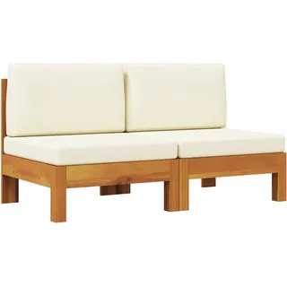 vidaXL 2X Akazienholz Massiv Mittelsofa mit Cremeweißen Kissen Sofa Lounge Gartensofa Einzelsofa Gartenmöbel Loungesofa Garten Balkon Terrasse