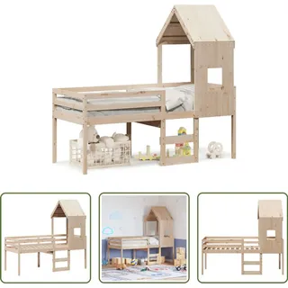 The Living Store Hochbett mit Dach 80x200 cm Massivholz Kiefer - Braun