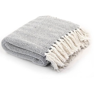 Plaid Kuscheldecke mit Fransen, trendigen Design,aus Baumwolle, DOTMALL grau 160 cm x 210 cm
