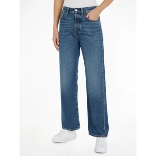 Straight-Jeans TOMMY HILFIGER "LOOSE STRAIGHT RW KLO" Gr. 27, Länge 30, blau (klo) Damen Jeans Gerade mit Lederlogopatch