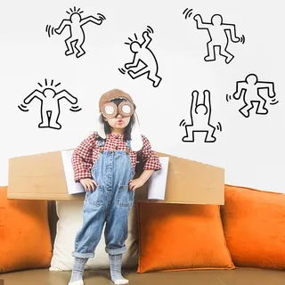 SUPERDANT Tänzer Wandtattoo Lustig Wandsticker Pinselstrich Stil Wandaufkleber Graffiti Stil Vinyl Wandsticker Schwarze Linie Fensteraufkleber Cartoon Kunst Dekor Wohnzimmer Schlafzimmer