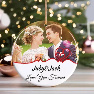 HOBULL Personalisierte Weihnachtskugeln mit Foto, Christbaumkugel Anhänger Personalisiert Keramik Weihnachtskugel Bild, Weihnachtsbaumschmuck Geschenke für Mama, Papa, Haustiere, Kinder, Freunde