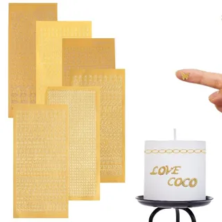 Goldene Wachsbuchstaben-Set, 6 Bögen, 156 Stück, für Kerzen & Basteln - Gold