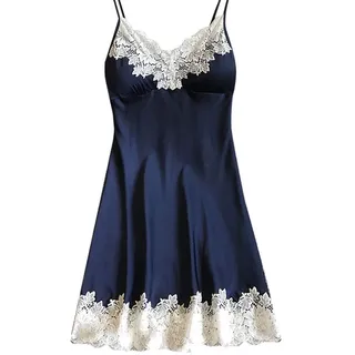 Damen Negligee Sexy Nachtwäsche Satin Nachthemd Damen Kurzes Nachtkleid V-Ausschnitt Babydoll Spitze Dessous Sexy Lingerie Spaghetti Träger Kleid Basic Unterkleid mit Gepolsterten
