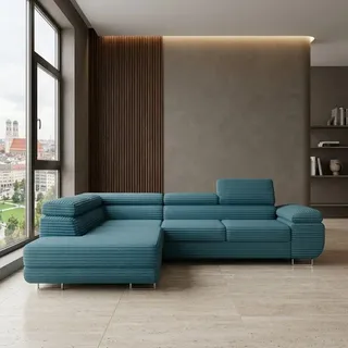 GOLDSTOFF ASTON Ecksofa L-Form 273×203 cm | Schlafsofa mit Bettfunktion und Stauraum | Modernes Wohnzimmer Ecksofa mit Liege (Türkis) - Türkis