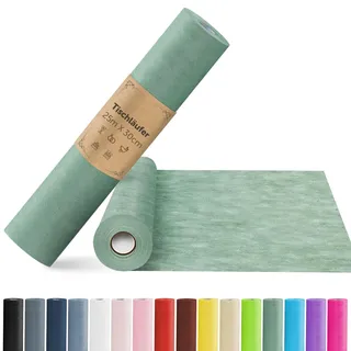 aboveBED Vlies Tischläufer Eukalyptus Grün, 25mx30cm Tischband&Table Runner | Edle Tischdeko von der Rolle für Hochzeit, Kommunion und Jugendweihe – im Greenery-Look, Individuell Zuschneidbar
