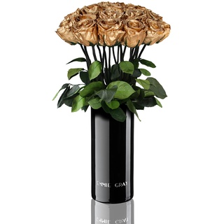 EG EMMIE GRAY Classic Vase Set | Long Stem Infinity Rosen inklusive schwarzer Glasvase - Luxuriöser Rosenstrauß aus echten Premiumrosen, die 1-3 Jahre halten, haltbare Rosen, (Gold, 15 Rosen)
