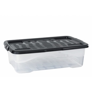 Cristalray 3 Stück - Strata Curve Unterbettbox mit schwarz Deckel, 42 Liter, 80x40x18cm - transparent