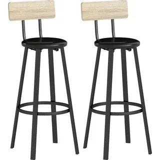 HOMCOM 2er-Set Barhocker, hohe Küchenhocker mit Rückenlehne und Fußstütze, PU-bezogene Sitze, Sitzhöhe 75,5 cm, einfache Montage, Industrial Style, Natural y Negro   Aosom
