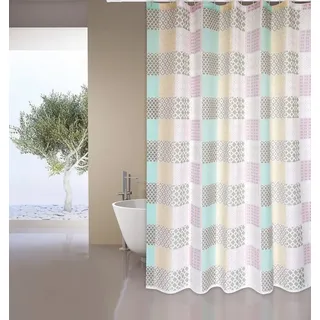 MSV Duschvorhang Cotexsa CERAMIQUE Breite 180 cm, Textil-Duschvorhang, Made in Spain, 100% Polyester, wasserundurchlässig, Anti-Schimmel-Effekt, Anti-Bakteriell beschichtet, waschbar 30°, 180 x 200 cm, Farbe bunt/rosa bunt|rosa