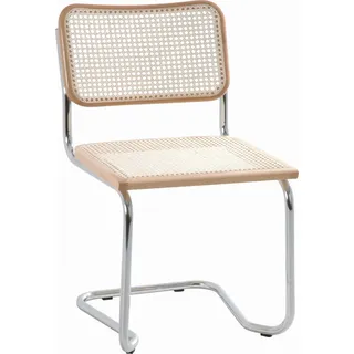 P & B Schwingstuhl Wiener Geflecht, Natur, Chrom, Beige, Holz, Metall, Binse, massiv, Rundrohr, 46x82x48 cm, Esszimmer, Stühle, Esszimmerstühle, Schwingstühle