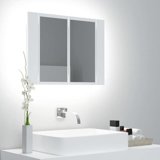 Bad Spiegelschrank, LED Wandschrank Spanplatte Badezimmer Wandschrank Regal Schrank Unite mit 2 Spiegel Doppeltür für WC Home Hotel Weiß 60x12x45cm
