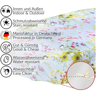 ANRO Tischdecke Wachstuchtischdecke Wiesenblumen abwaschbar, geprägt, Schnittkante grün Oval | 140 cm x 220 cm x 0.25 mm