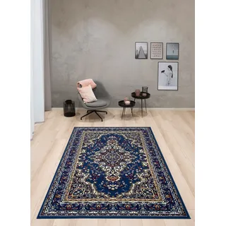 MY HOME Home affaire Teppich »Oriental, Made in Belgium«, rechteckig, 7 mm Höhe, Orient-Optik, mit Bordüre, Teppich, Kurzflor, Weich, blau
