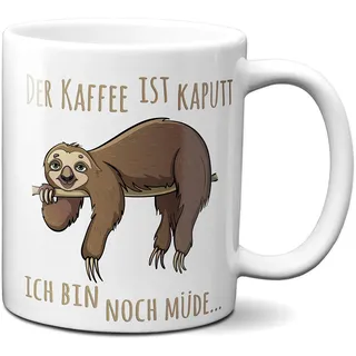 TassenKing Tasse mit Spruch : Der Kaffee ist kaputt, ich bin noch müde, Tier-Motiv, Faultier, Geschenk