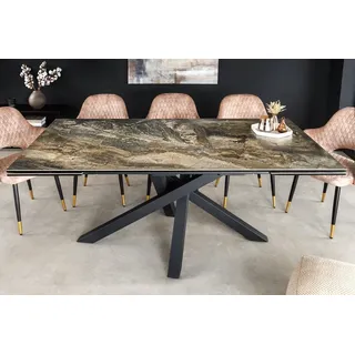 riess-ambiente Esstisch MARVELOUS 180-220-260cm taupe / schwarz · bis 12 Personen (Einzelartikel, 1-St), Keramik · Glas · Metall · ausziehbar · Marmor-Design · Industrial grau