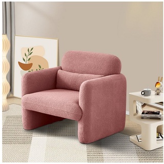 SEEZSSA Loungesessel Armstuhl Lammwolle Sofasessel Polsterstuhl Einzelsofastuhl Sessel, Schlafsessel Relaxsessel, Hochelastische Sitze mit Taillenkissen rosa