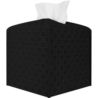 Ulife Mall Quadratisch Kosmetiktücherbox,PU Leder Taschentuchbox NachfüllbarTücherbox Verdicktes Dekorativ Taschentücher Box 5X5X5''| schwarz