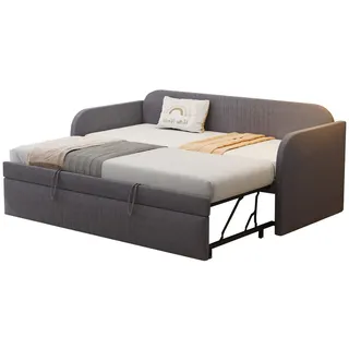 Okwish Schlafsofa, Grau, Leder, 200.5x86x99 cm, Wohnzimmer, Sofas & Couches, Schlafsofas
