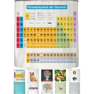 arteneur® - Periodensystem Deutsch - Anti-Schimmel Duschvorhang 200 x 200 - Recycelt mit Öko-Tex Standard 100 - Beschwerter Saum, Blickdicht, Wasserdicht, Waschbar, 12 Ringe & E-Book