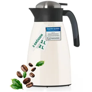 Blumtal Thermoskanne 2 Liter - BPA-freie Teekanne mit Quick Tip Verschluss - auslaufsichere Kaffeekanne Thermo für langanhaltende Isolation - Isolierkanne 2l - Thermoskanne 2l Edelstahl Off-White
