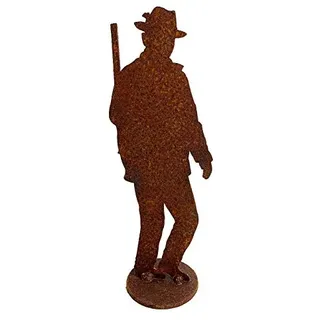 itsisa Dekofigur Jäger mit Jagdgewehr im Rost Design, Rostfigur für den Garten, Gartendeko, Metalldeko