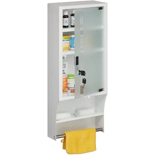 Relaxdays Medizinschrank, Glastür, abschließbar, 4 Fächer, HBT 65x27x12 cm, für Medikamente, Arzneischrank hängend, weiß