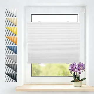 Grandekor Plissee Klemmfix ohne Bohren Verdunkelung 85x210cm(BxH) Weiß, Verdunklungsplissee Thermo 100% lichtundurchlässig Plisseerollo Sichtschutz Sonnenschutz Hitzeschutz Jalousien Fenster Tür