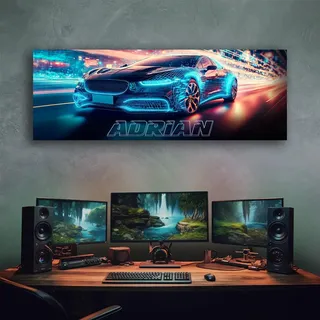 tjapalo® vz23 Gamerposter mit Namen personalisiert gaming Wanddeko gamer Bild für die Wand Wandbild gamer Poster Auto cyber Rennauto Bild, Größen Name: B70xH25cm