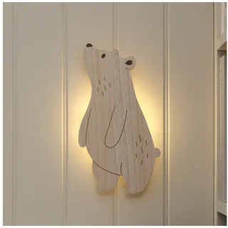 Lights4fun LED Wandleuchte Neugieriger Bär Wandlampe fürs Kinderzimmer mit Fernbedienung in Warmw