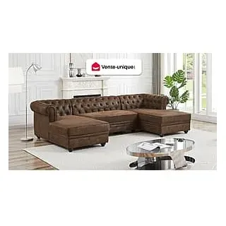 Wohnlandschaft - Mikrofaser - Vintage-Leder-Optik - CHESTERFIELD