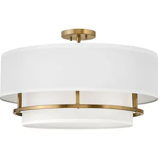 Deckenleuchte Metall Stoff E14 D: 58,4 cm rund in Messing Weiß 4-flammig Modern Deckenlampe - Bunt