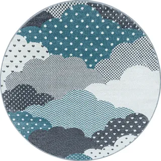 Ayyildiz  Kinderteppich Bambi, Blau, Textil, Wolken, rund, Oeko-Tex® Standard 100, für Fußbodenheizung geeignet, schmutzabweisend, Hausstauballergiker lichtunempfindlich, antistatisch, pflegeleicht, strapazierfähig, leicht zusammenrollbar, Teppiche & Böden, Teppiche, Teppich Kinderzimmer