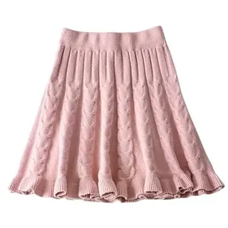 RWGSNB Röcke, Rippenstrickrock für Damen Uk Damen Minirock Faltenröcke mit Gummizug in der Taille Einfarbig Kurzer Rüschenrock Hohe Taille Wintergestrickter A Linien Rock für den Alltag Rosa L - L
