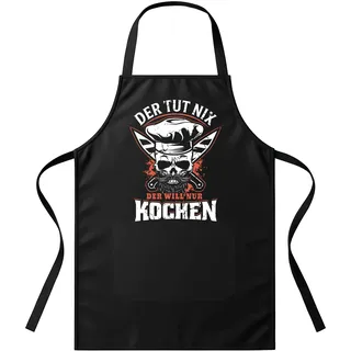 UGLYSHIRT Grillschürze Herren Der will nur kochen | Lustige BBQ Schürze mit Spruch | Geschenk für Männer, Grillmeister, Vatertag, Geburtstag | Schwarz – One Size – witzige Kochschürze - Einheitsgröße