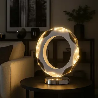 Beistellleuchte Tischlampe Nachttischleuchte verchromt rauch klar LED Kristall