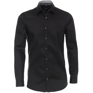 Businesshemd VENTI "VENTI Businesshemd Langarm uni", Herren, Gr. 39, Normalgrößen, schwarz, 100% Baumwolle, unifarben, sehr figurbetont, Hemden